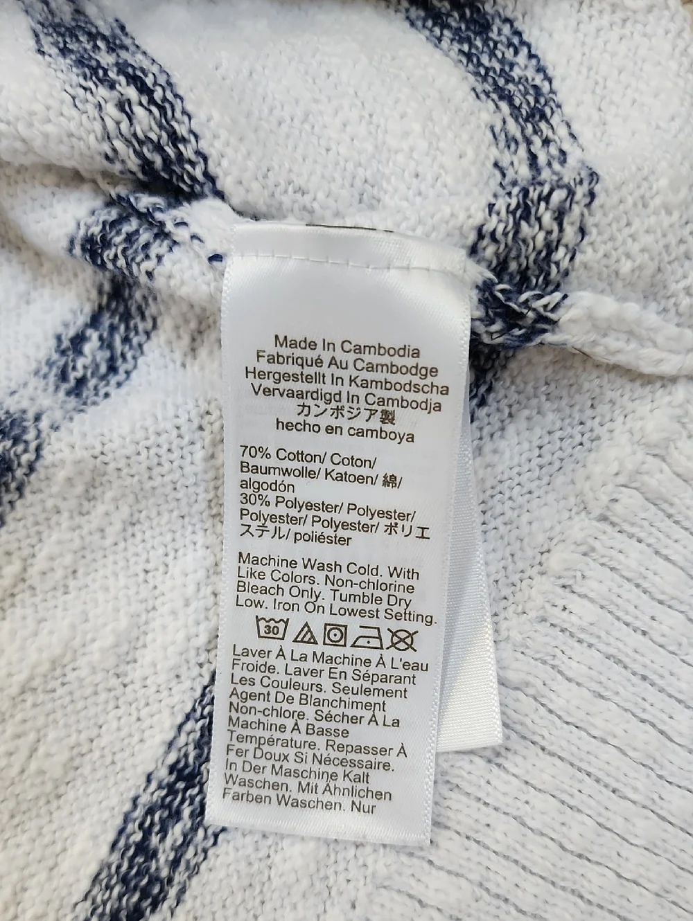 J. Crew White Crewneck Sweater with Navy Stripes